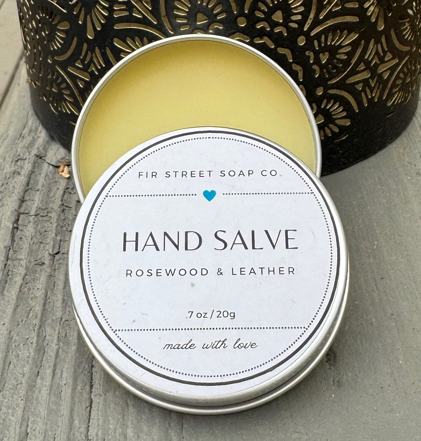 Rosewood & Leather Hand Salve made with Natural Beeswax